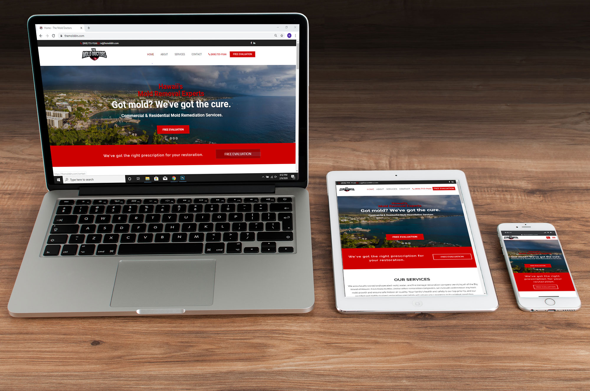 Responsive website design example: mobile, tablet, and desktop